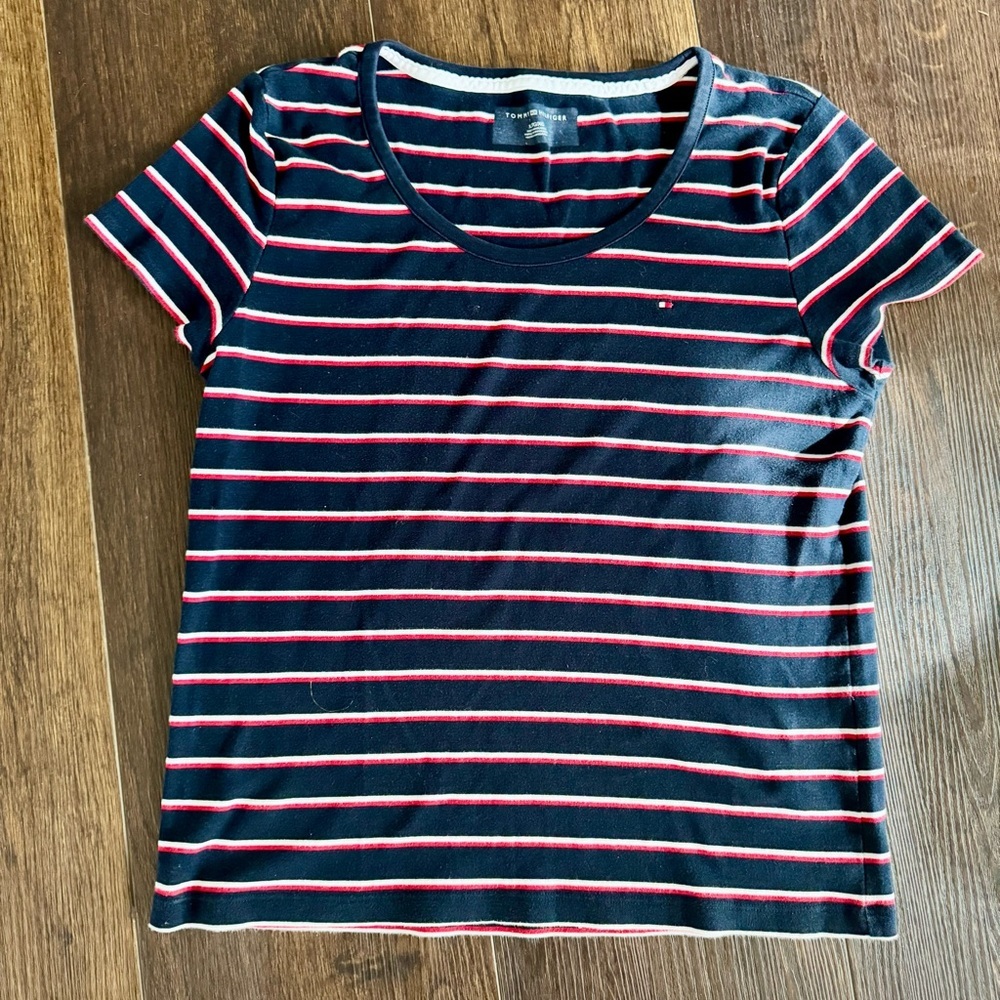 Tommy Hilfiger Striped Tee | Navy Red White | Size XL